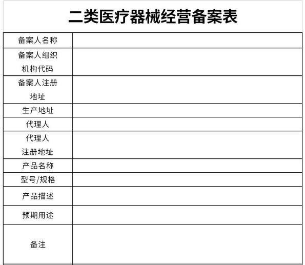 二类医疗器械经营备案表